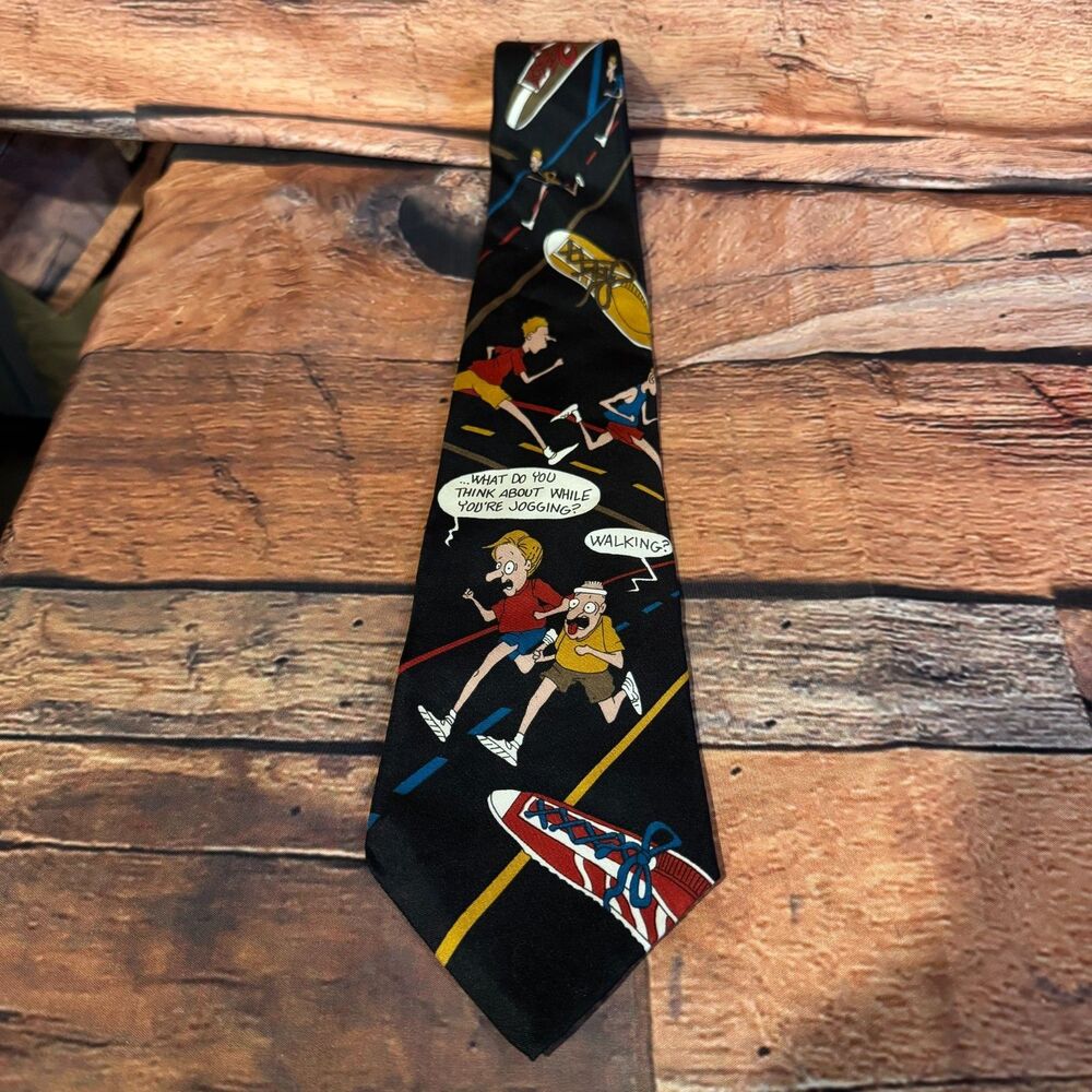 Vtg Bench Warmers Richard Torrey Jogging Silk Tie Funny Comic Running USA Made